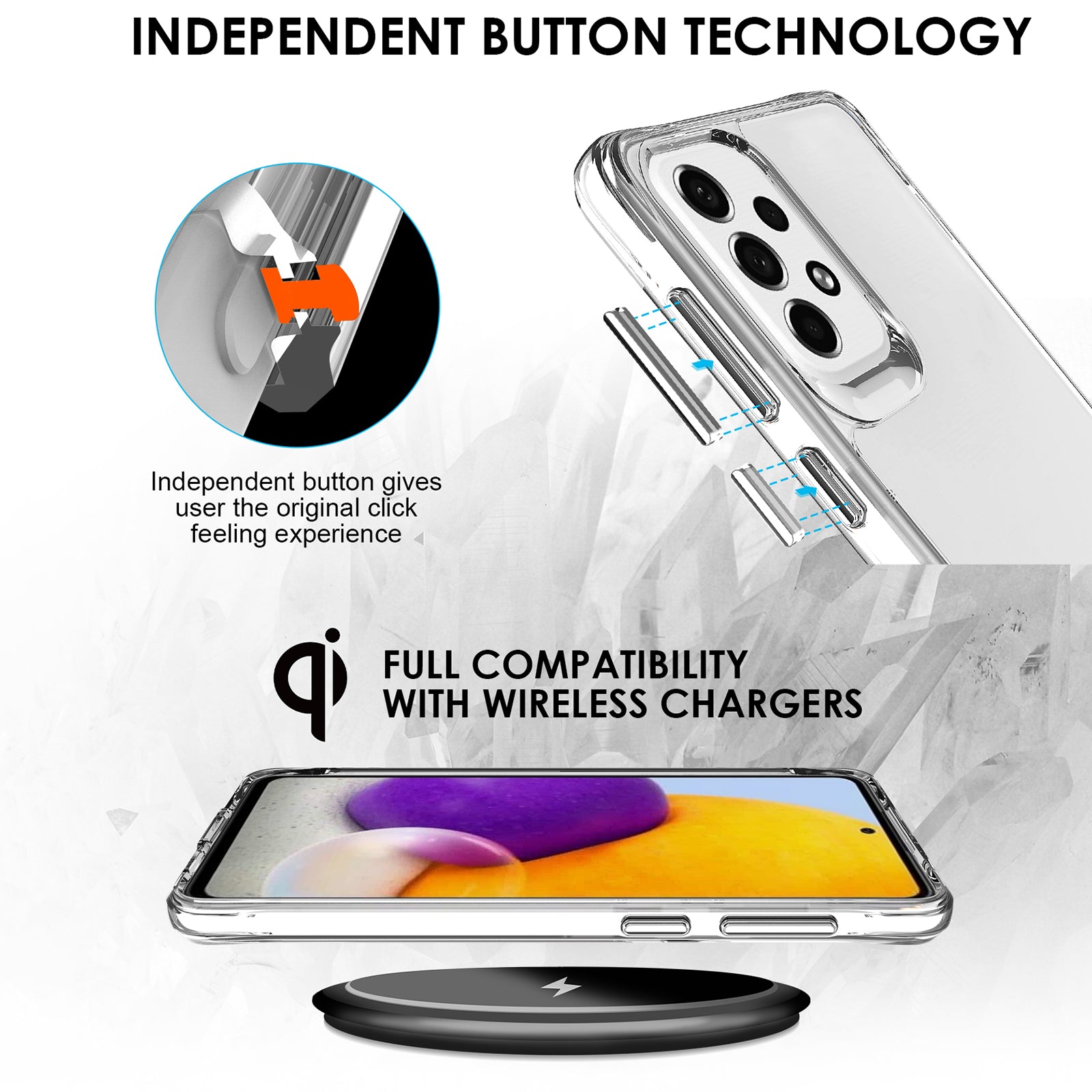 For Samsung Galaxy A73 5G Case Scratch-proof Hard PC + Soft TPU Clear Phone Back Cover