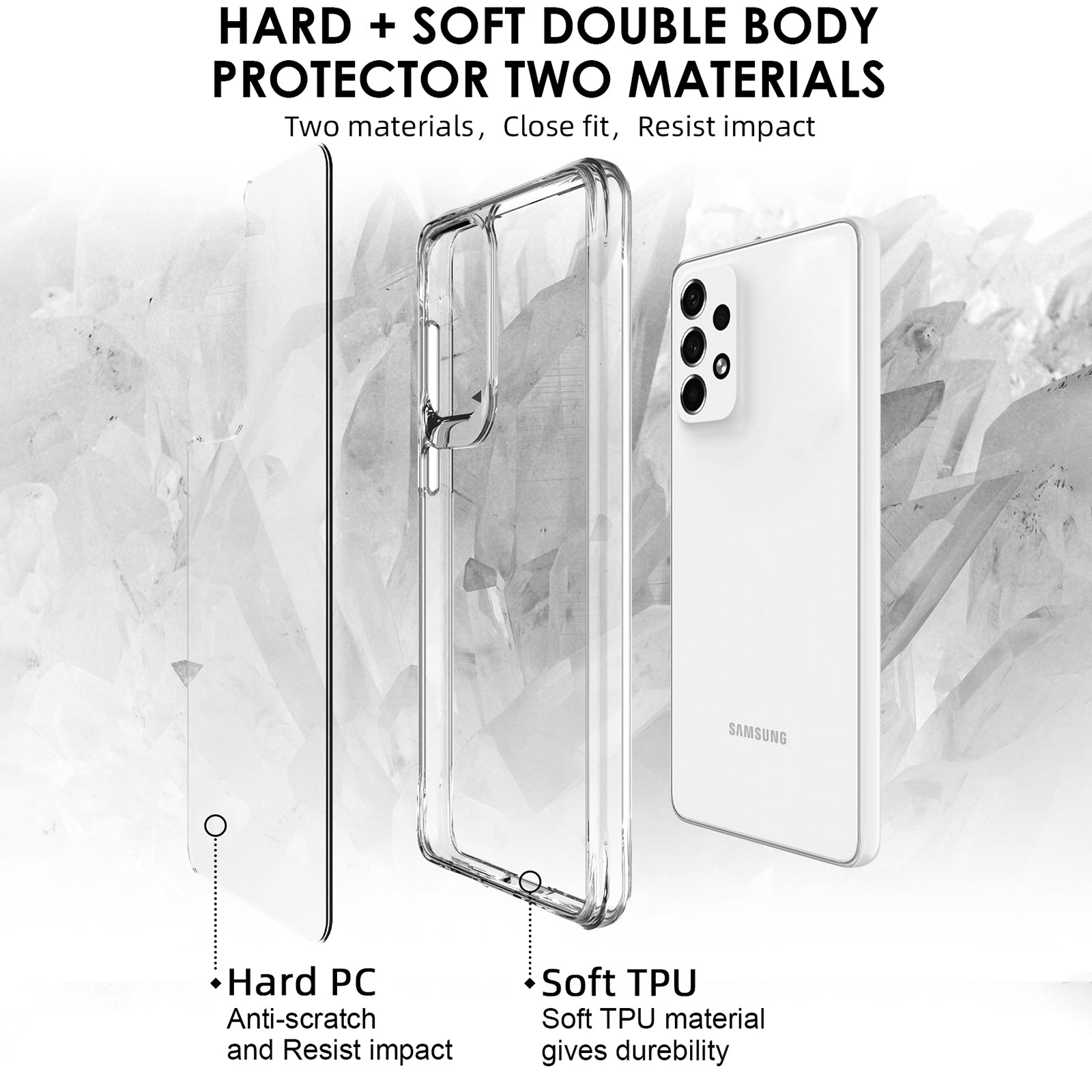 For Samsung Galaxy A73 5G Case Scratch-proof Hard PC + Soft TPU Clear Phone Back Cover