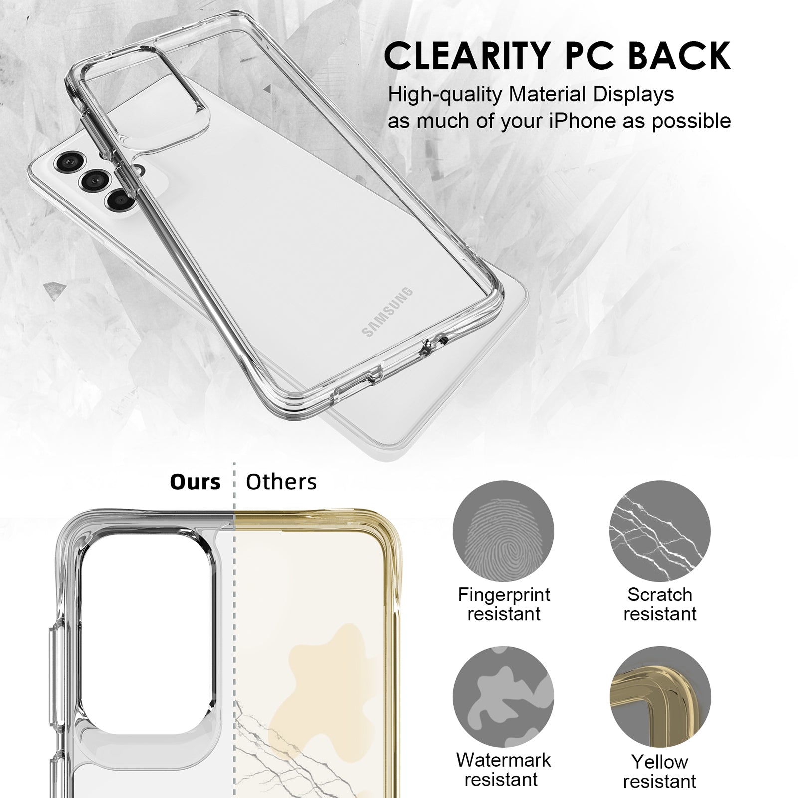 For Samsung Galaxy A73 5G Case Scratch-proof Hard PC + Soft TPU Clear Phone Back Cover
