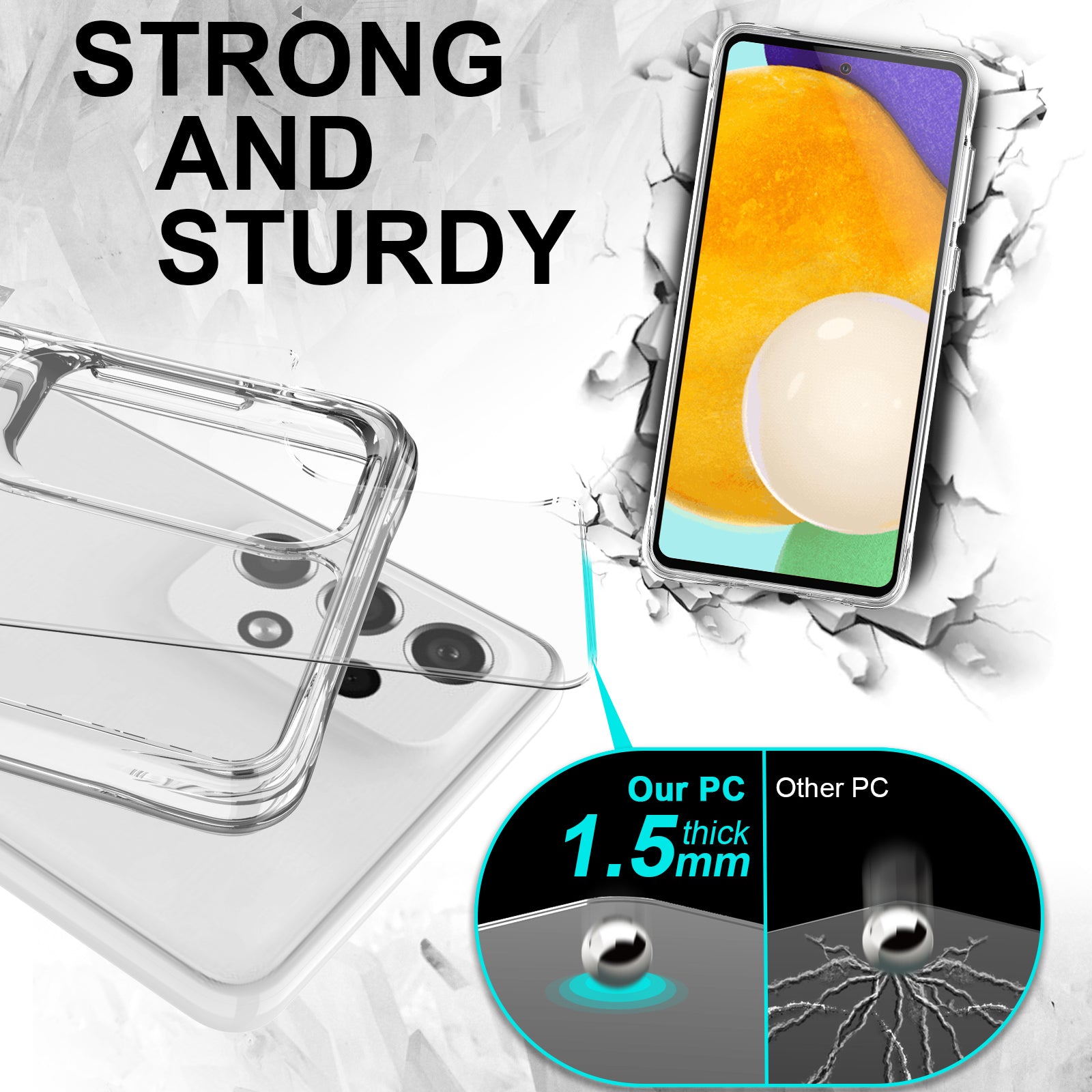 For Samsung Galaxy A73 5G Case Scratch-proof Hard PC + Soft TPU Clear Phone Back Cover