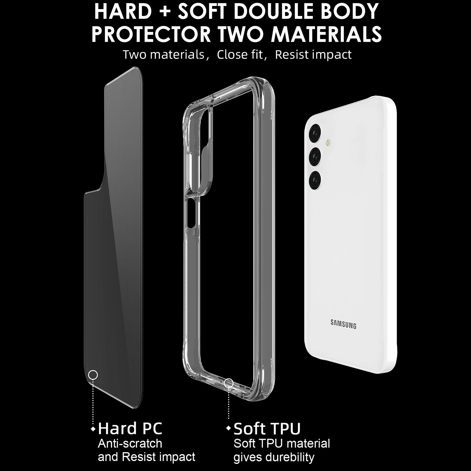 For Samsung Galaxy A25 5G (Global) (161.0 x 76.5 x 8.3mm) Case Shockproof Hard PC + Soft TPU Clear Smart Phone Protector