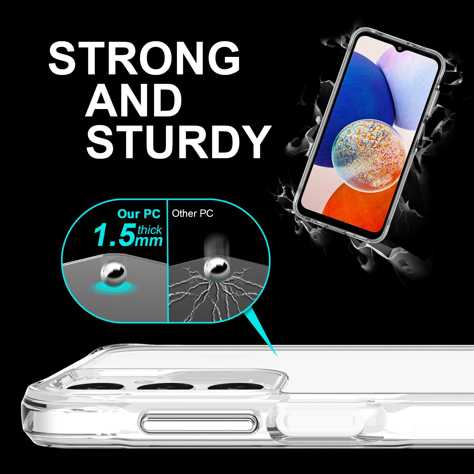 For Samsung Galaxy A25 5G (Global) (161.0 x 76.5 x 8.3mm) Case Shockproof Hard PC + Soft TPU Clear Smart Phone Protector