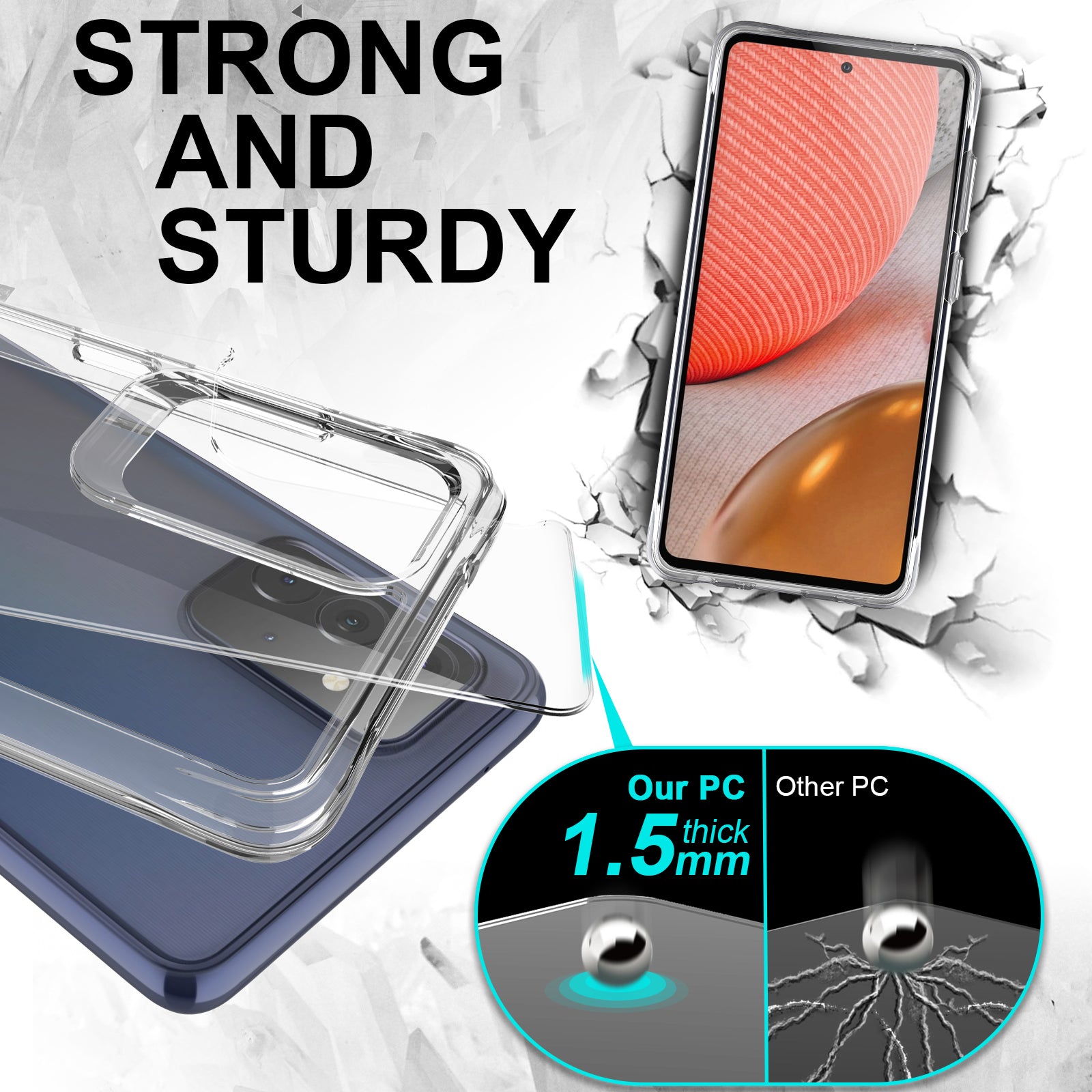 PC+TPU Case for Samsung Galaxy A72 4G / A72 5G Shell HD Clear Drop-proof Phone Cover