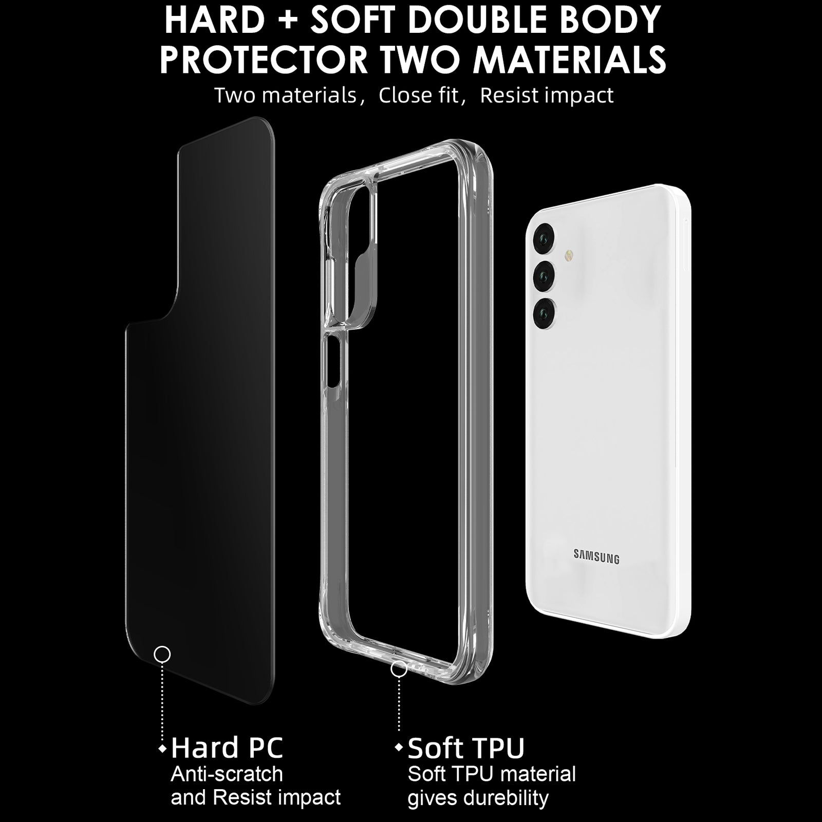 For Samsung Galaxy A15 4G / A15 5G Cell Phone Case Slim-Fit Clear PC + Soft TPU Frame Back Cover