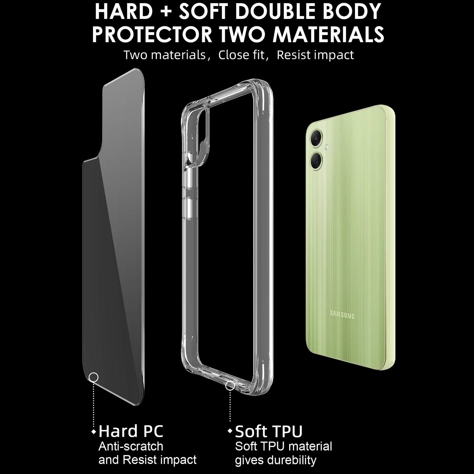 For Samsung Galaxy A05 4G Cell Phone Cover Anti-dust PC+TPU HD Transparent Case