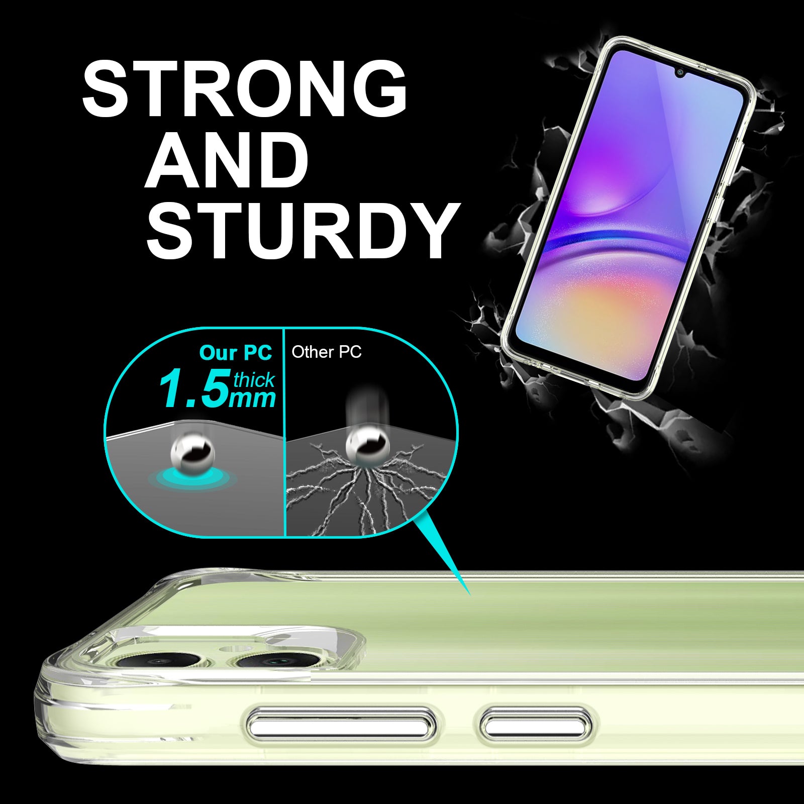 For Samsung Galaxy A05 4G Cell Phone Cover Anti-dust PC+TPU HD Transparent Case