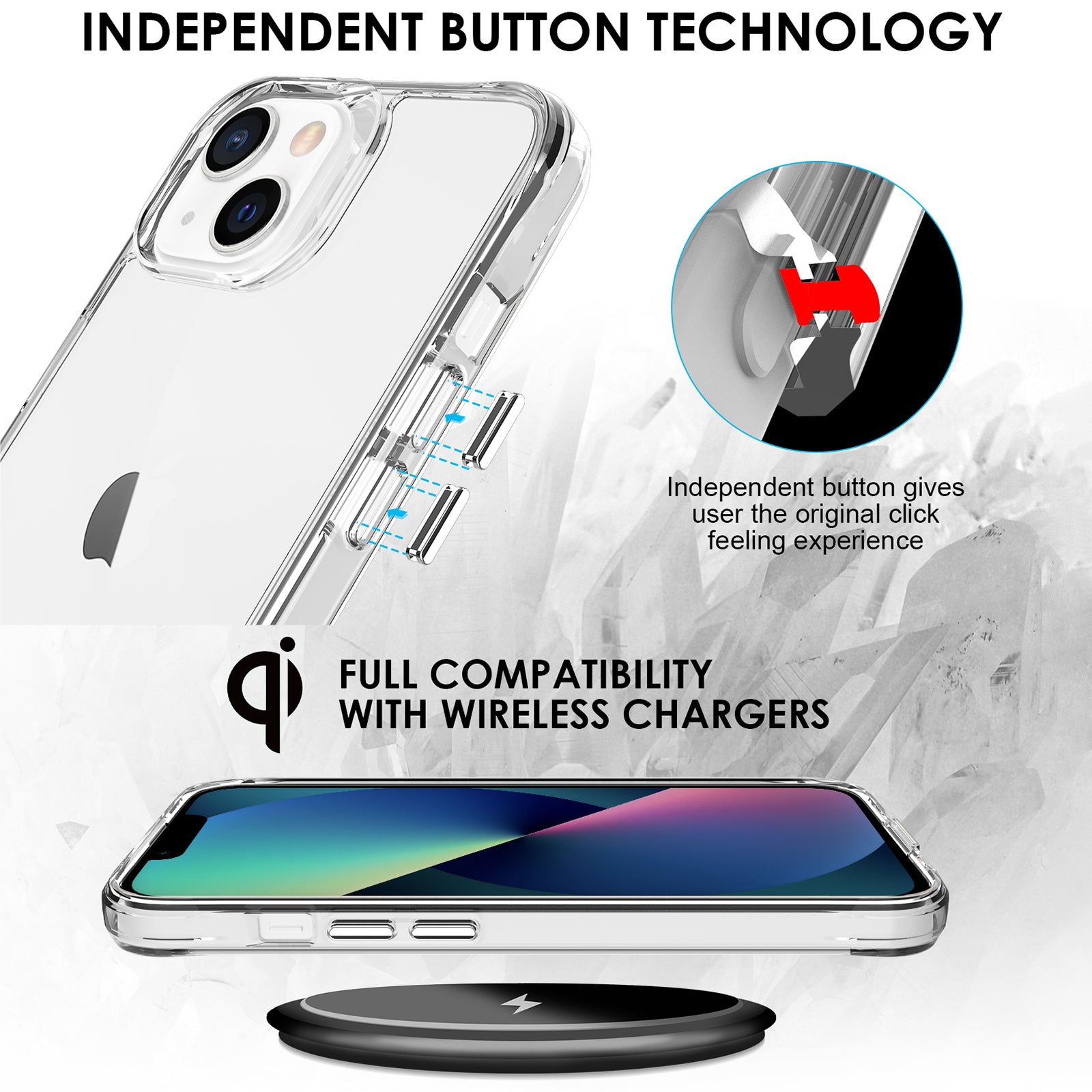For iPhone 13 6.1 inch Case Anti-fall PC+TPU Phone Back Cover with Electroplating Button
