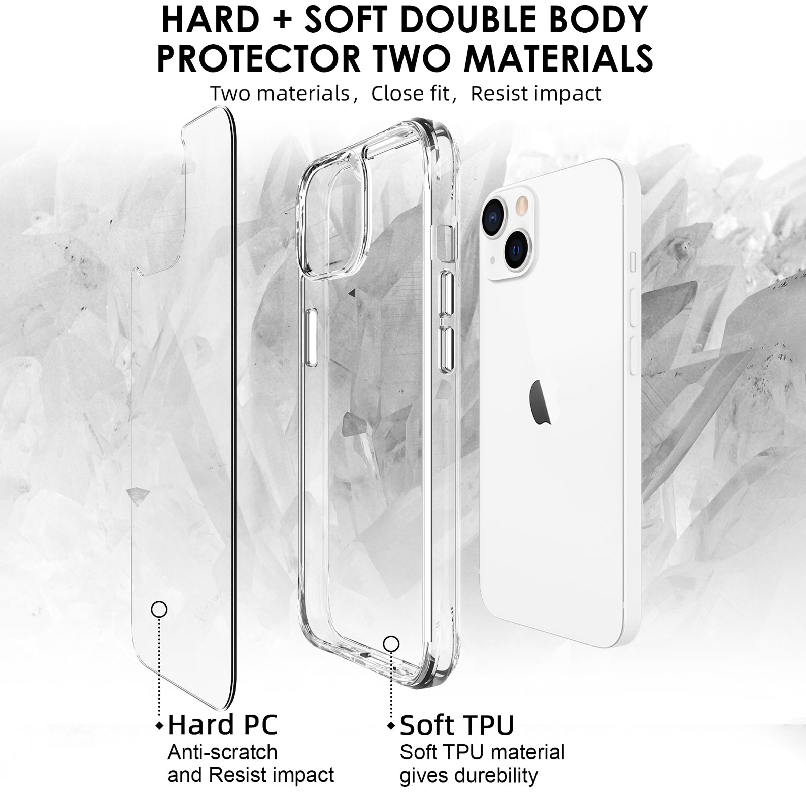 For iPhone 13 6.1 inch Case Anti-fall PC+TPU Phone Back Cover with Electroplating Button