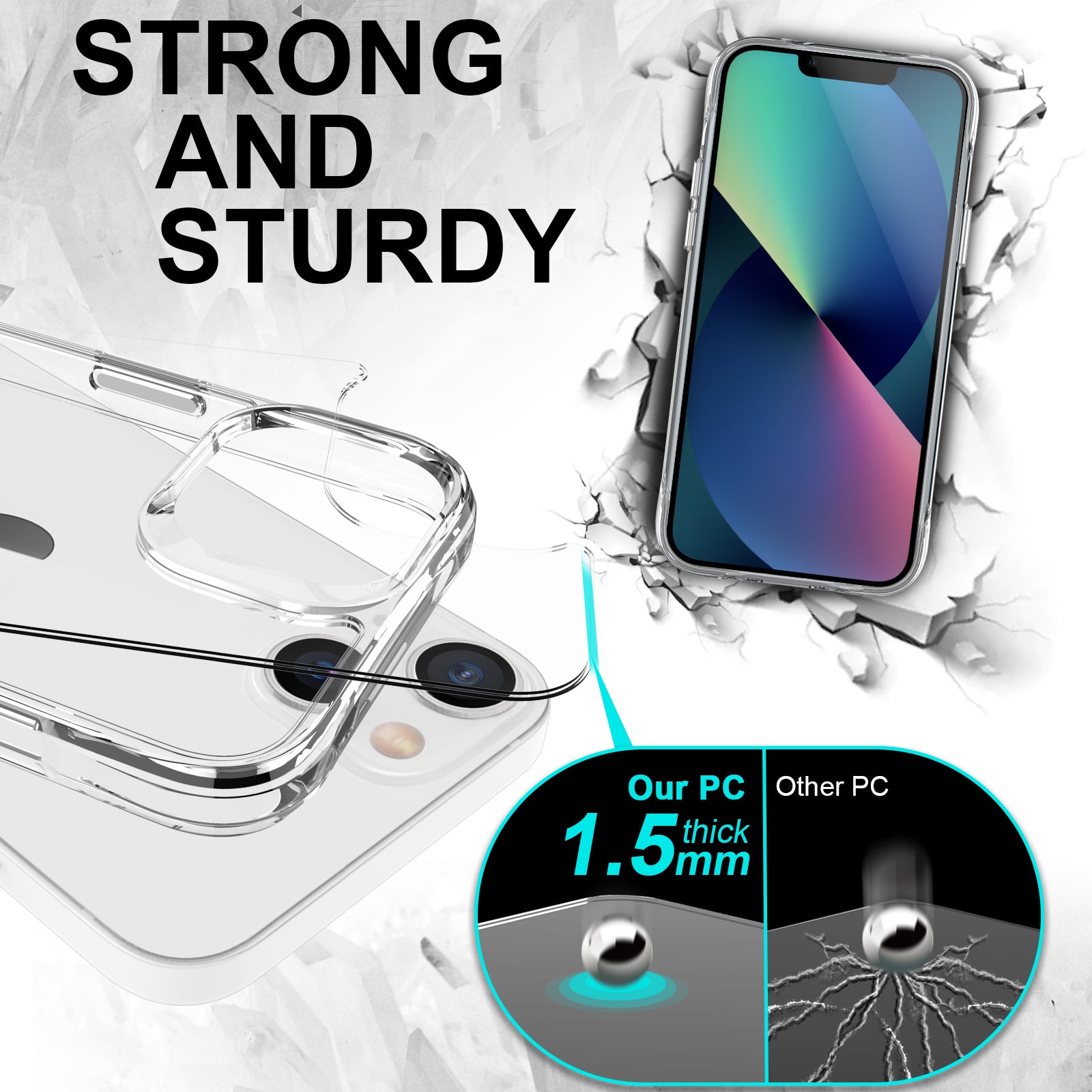 For iPhone 13 6.1 inch Case Anti-fall PC+TPU Phone Back Cover with Electroplating Button