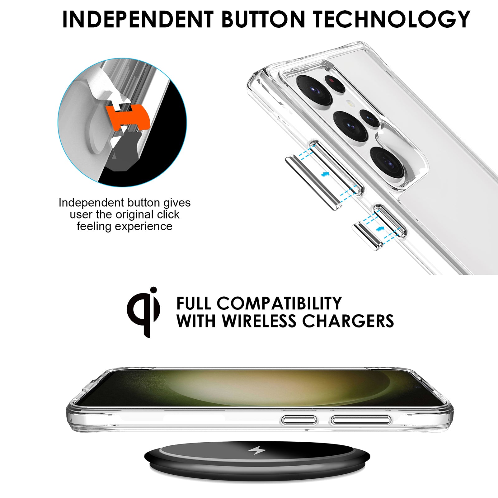 For Samsung Galaxy S24 Ultra Case Ultra Clear PC+TPU Phone Back Cover with Electroplating Button