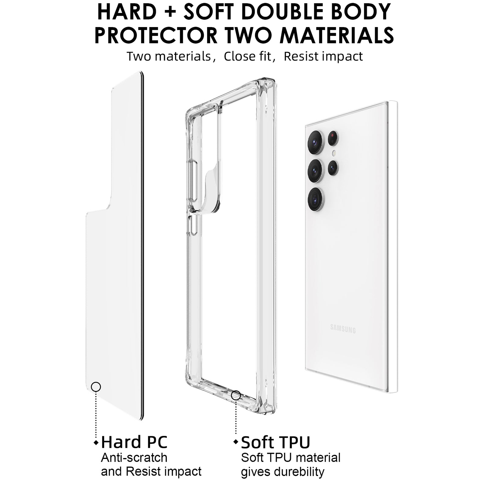 For Samsung Galaxy S24 Ultra Case Ultra Clear PC+TPU Phone Back Cover with Electroplating Button