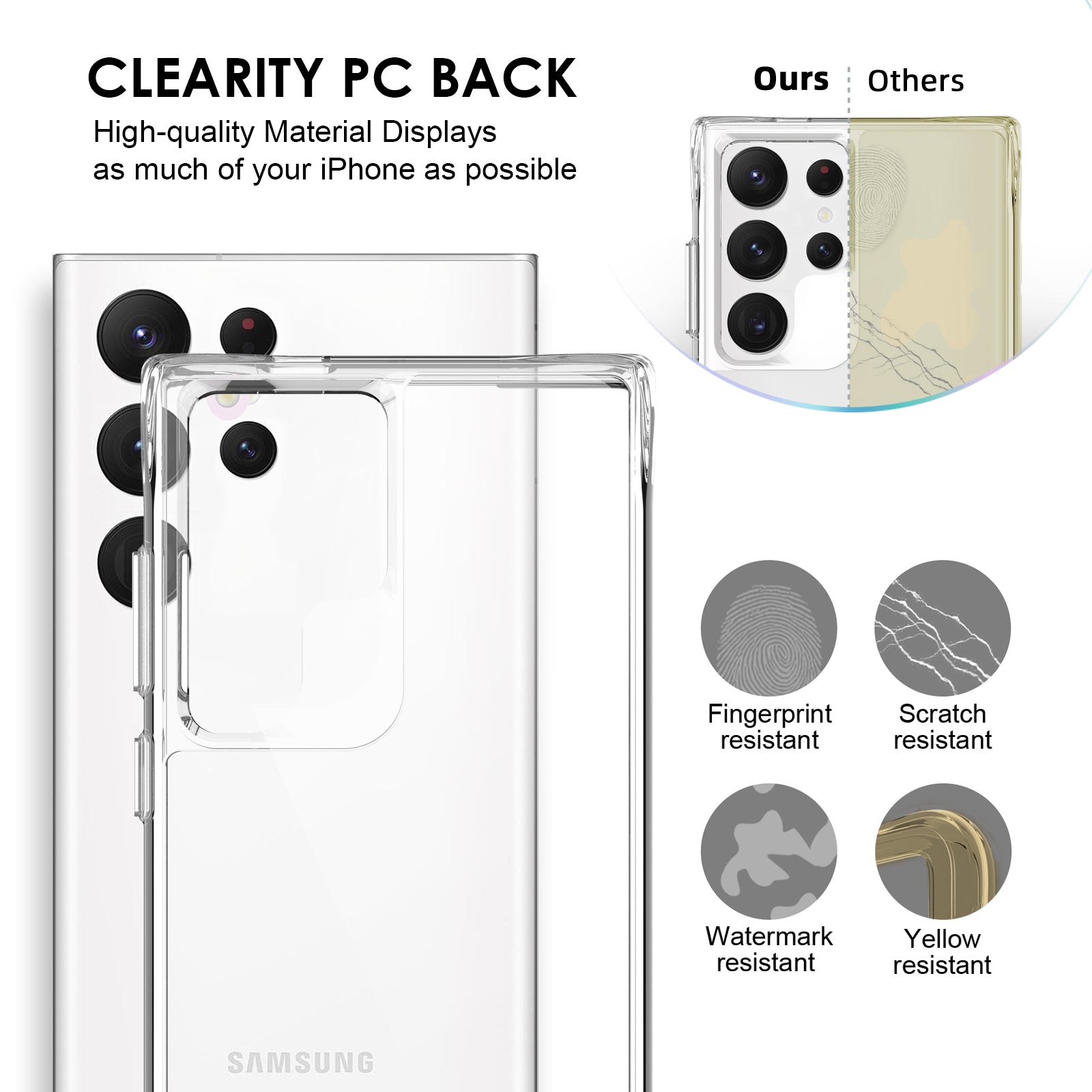 For Samsung Galaxy S24 Ultra Case Ultra Clear PC+TPU Phone Back Cover with Electroplating Button