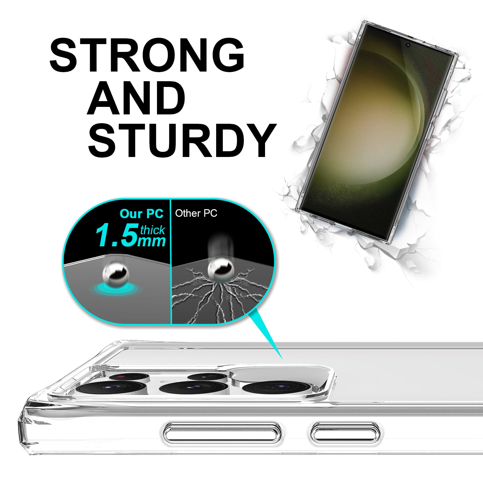 For Samsung Galaxy S24 Ultra Case Ultra Clear PC+TPU Phone Back Cover with Electroplating Button