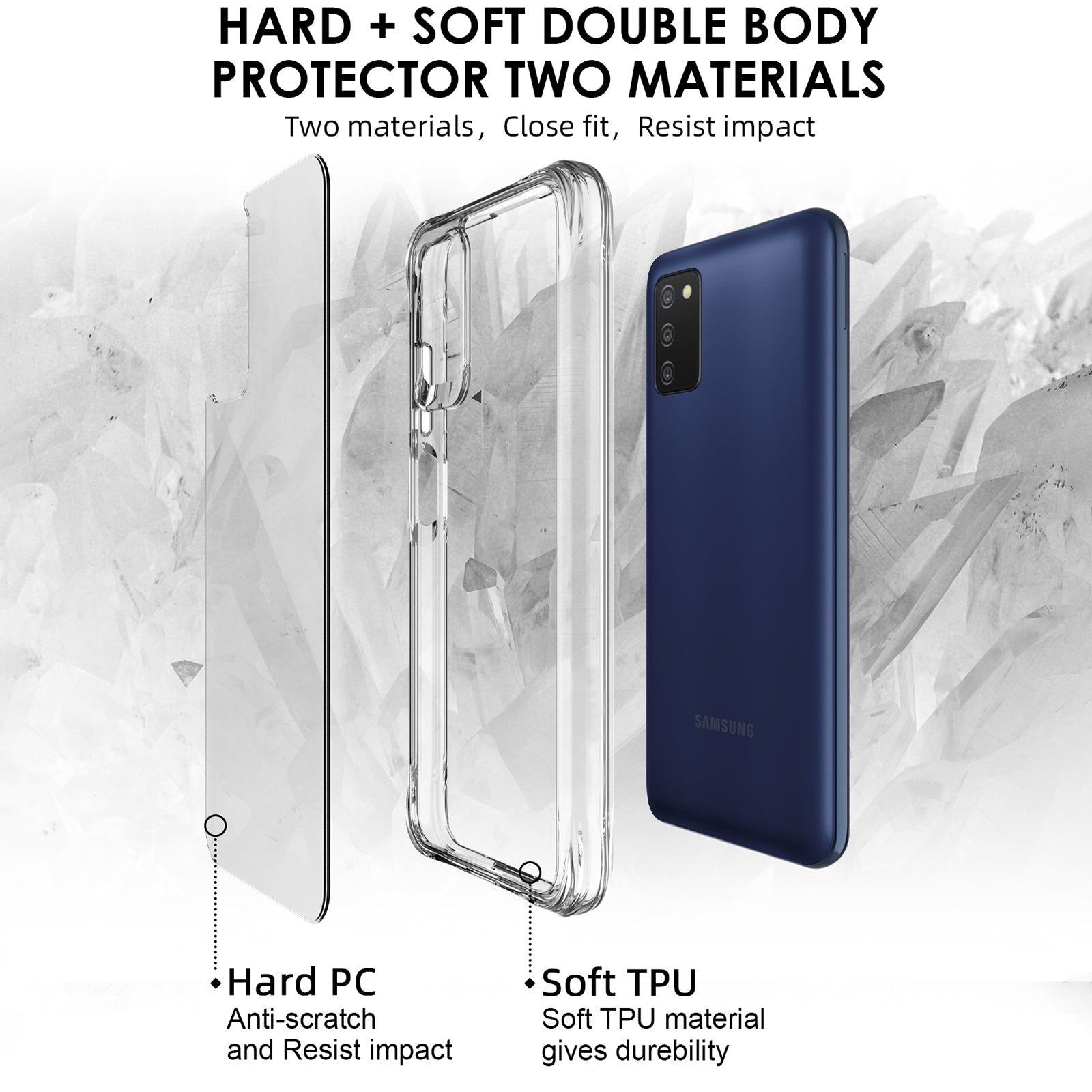 For Samsung Galaxy A03s (164.2 x 75.9 x 9.1mm) Dustproof PC + TPU Cover HD Transparent Phone Case