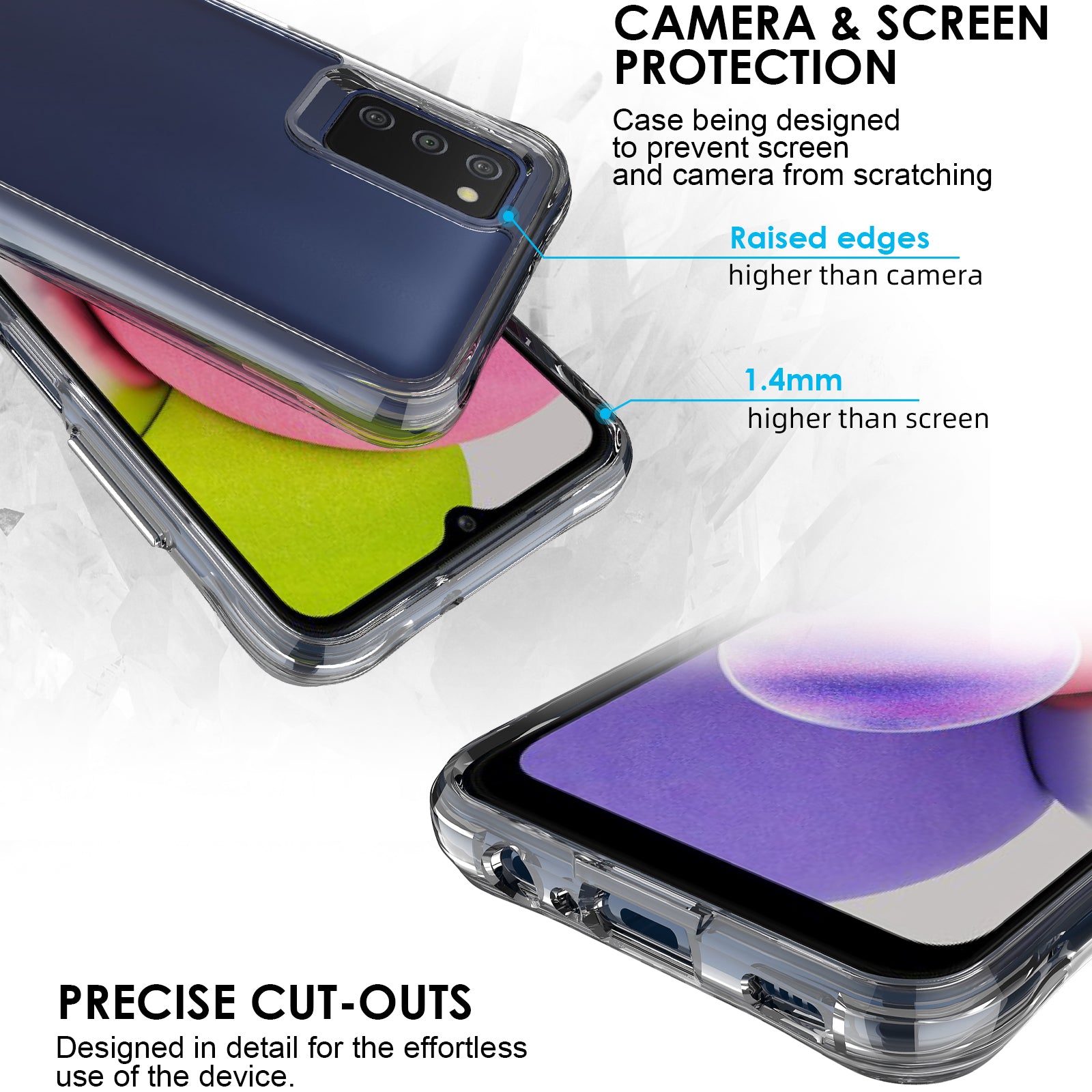 For Samsung Galaxy A03s (164.2 x 75.9 x 9.1mm) Dustproof PC + TPU Cover HD Transparent Phone Case