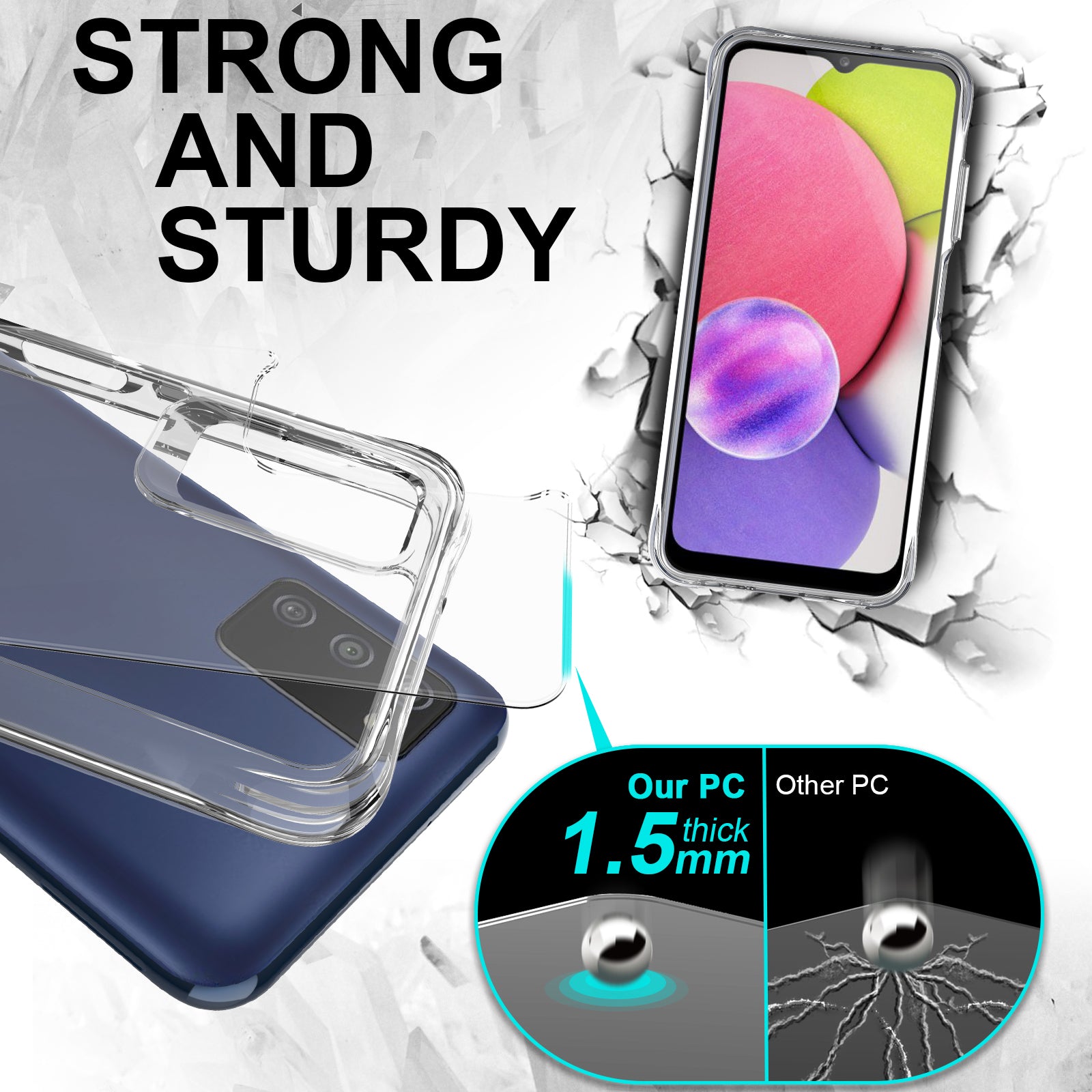For Samsung Galaxy A03s (164.2 x 75.9 x 9.1mm) Dustproof PC + TPU Cover HD Transparent Phone Case