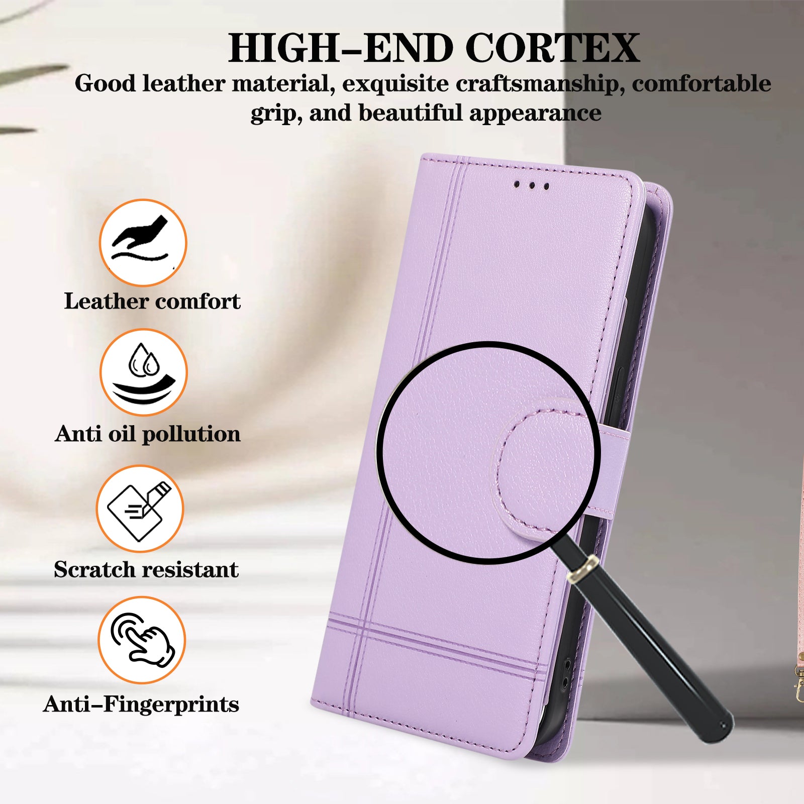 For iPhone 13 Pro Max Case Stand Wallet PU Leather Phone Cover with 2 Straps - Purple
