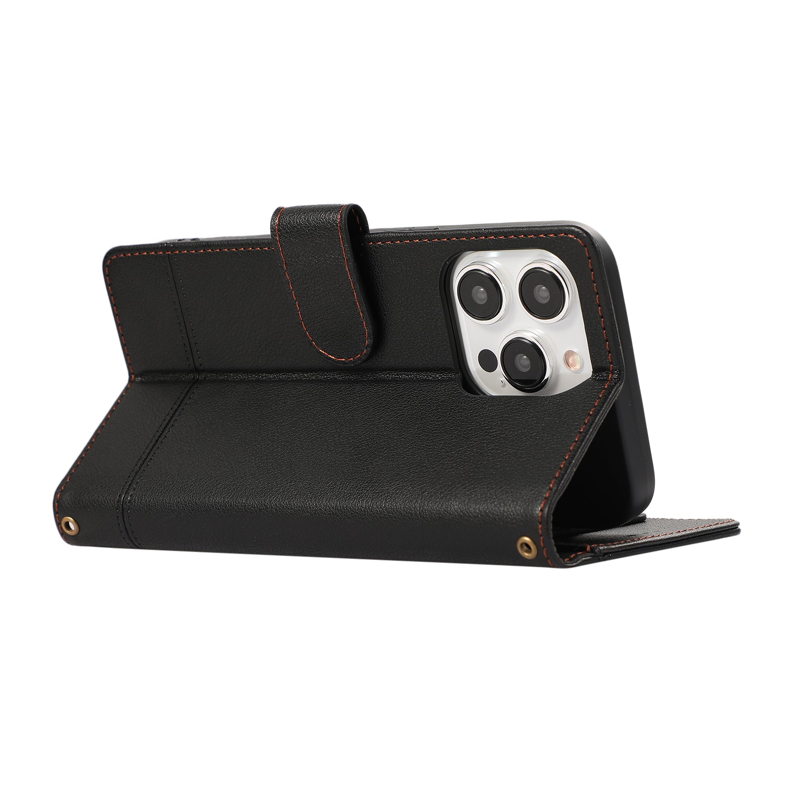 For iPhone 13 Pro 6.1 inch Cell Phone Case PU Leather Flip Cover with Mirror - Black