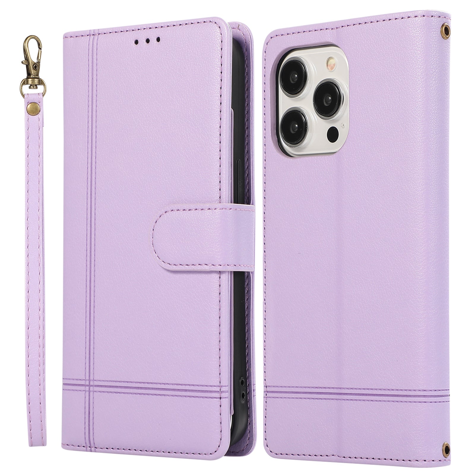For iPhone 12 Pro Max Cell Phone Case PU Leather Stand Cover with Mirror - Beige