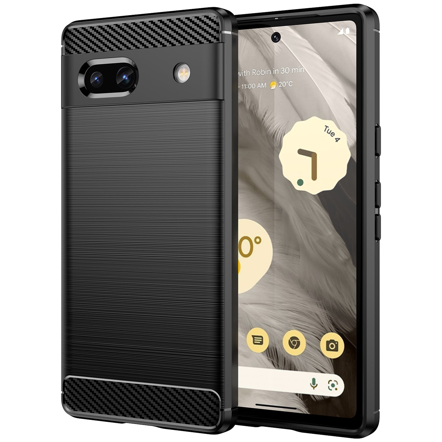 For Google Pixel 7a Case Phone Cover TPU Carbon Fiber Texture Cell Phone Shell - Black