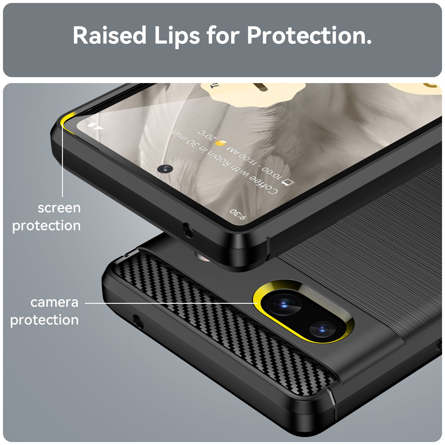 For Google Pixel 7a Case Phone Cover TPU Carbon Fiber Texture Cell Phone Shell - Black