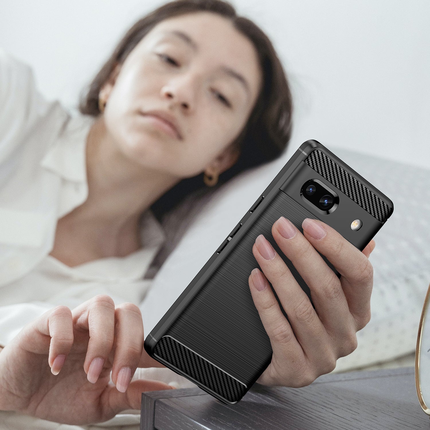 For Google Pixel 7a Case Phone Cover TPU Carbon Fiber Texture Cell Phone Shell - Black