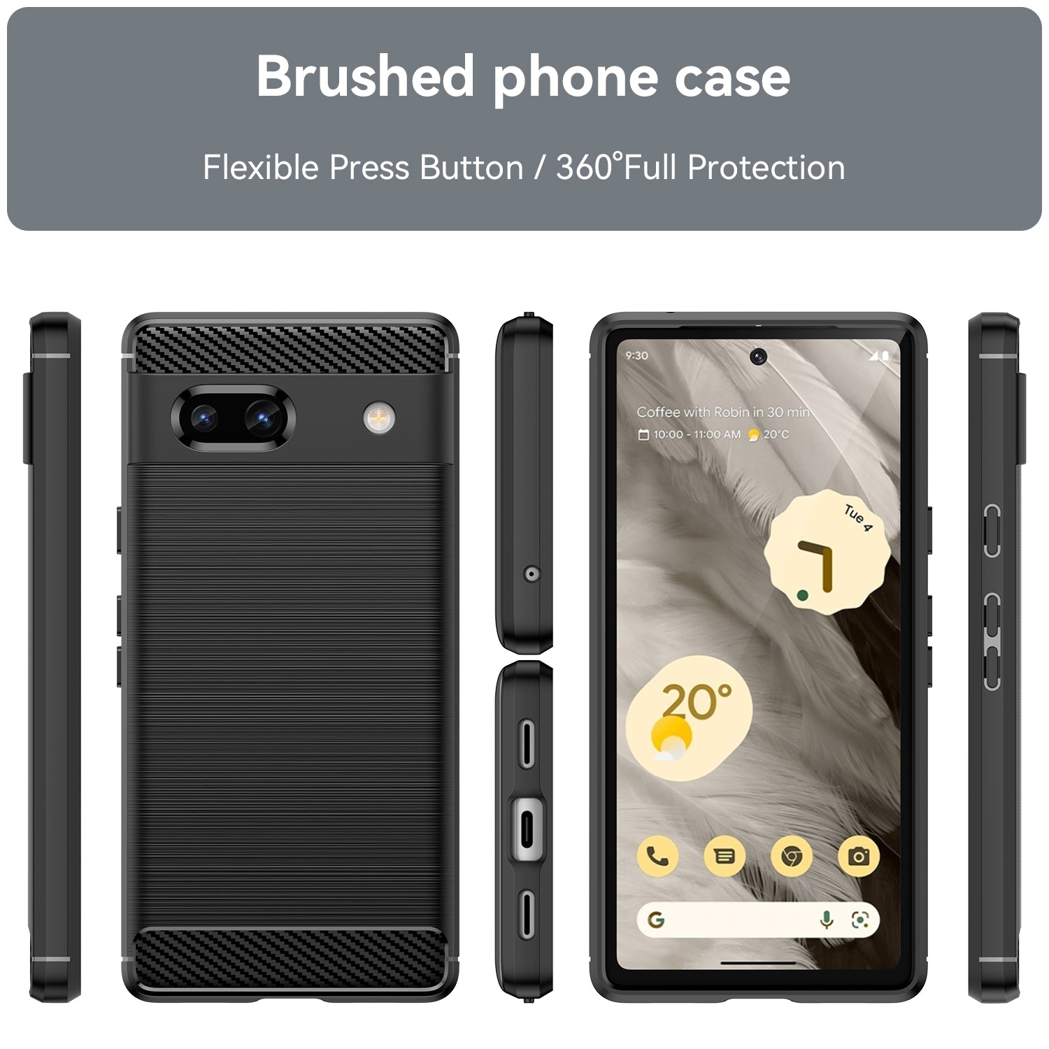 For Google Pixel 7a Case Phone Cover TPU Carbon Fiber Texture Cell Phone Shell - Black