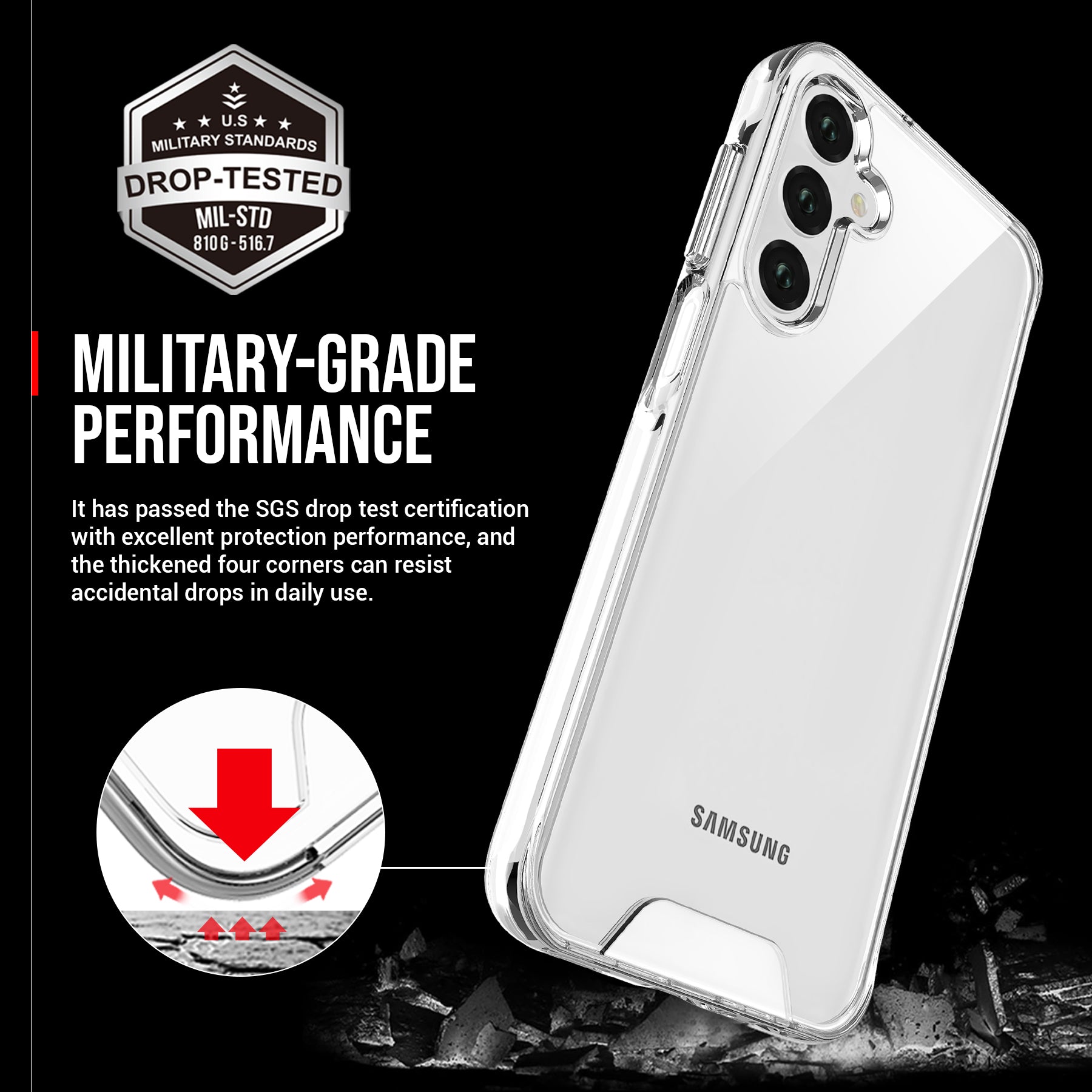 For Samsung Galaxy A25 5G (Global) (161.0 x 76.5 x 8.3mm) Case Military Grade Anti-Drop TPU+PC Clear Phone Cover