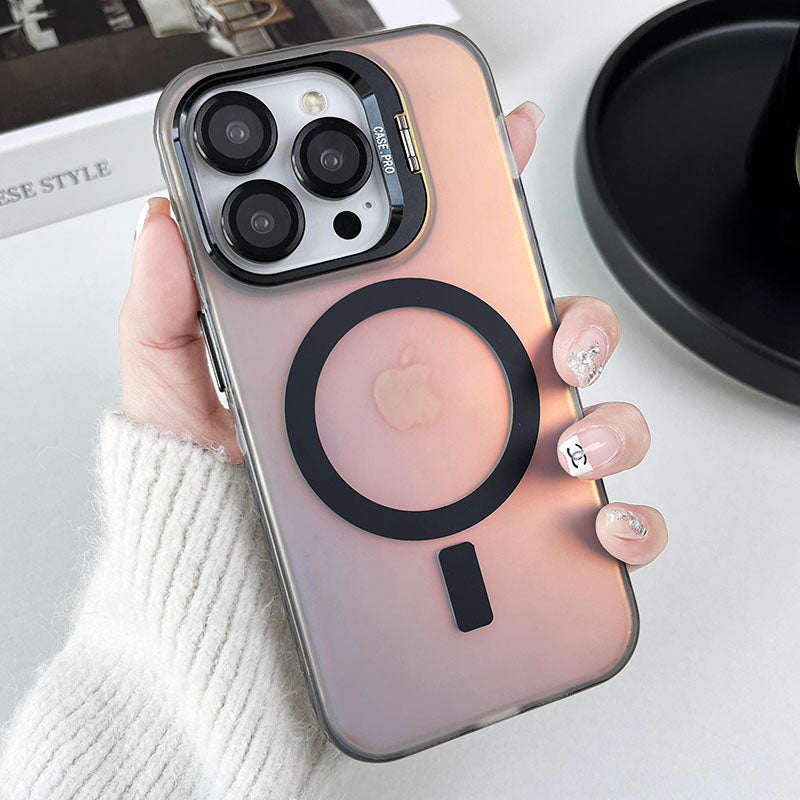 For iPhone 12 / 12 Pro Case Camera Kickstand IMD PC+TPU Phone Cover Compatible with MagSafe - Purple