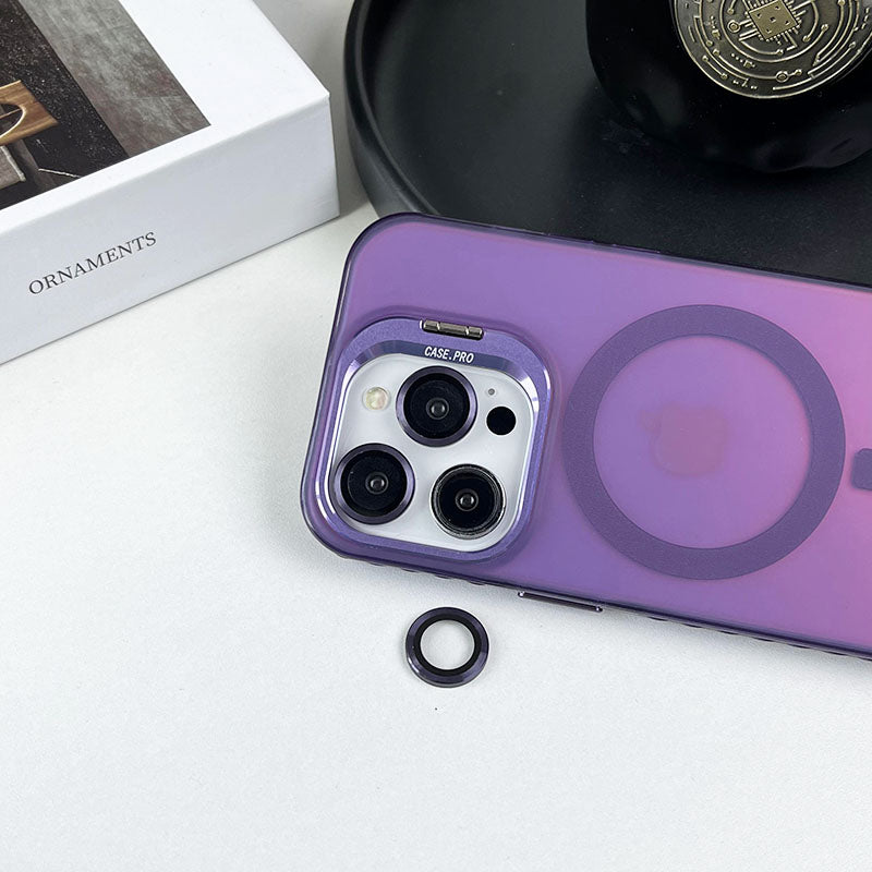 For iPhone 12 Pro Max Case Lens Film IMD PC+TPU Phone Cover Compatible with MagSafe - Purple