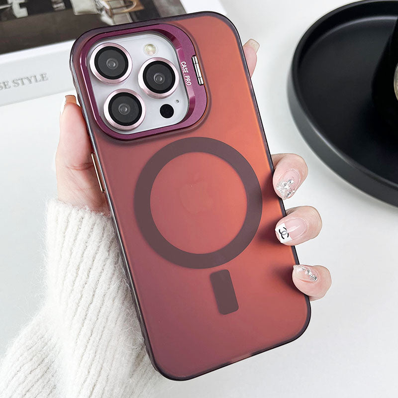For iPhone 12 Pro Max Case Lens Film IMD PC+TPU Phone Cover Compatible with MagSafe - Purple