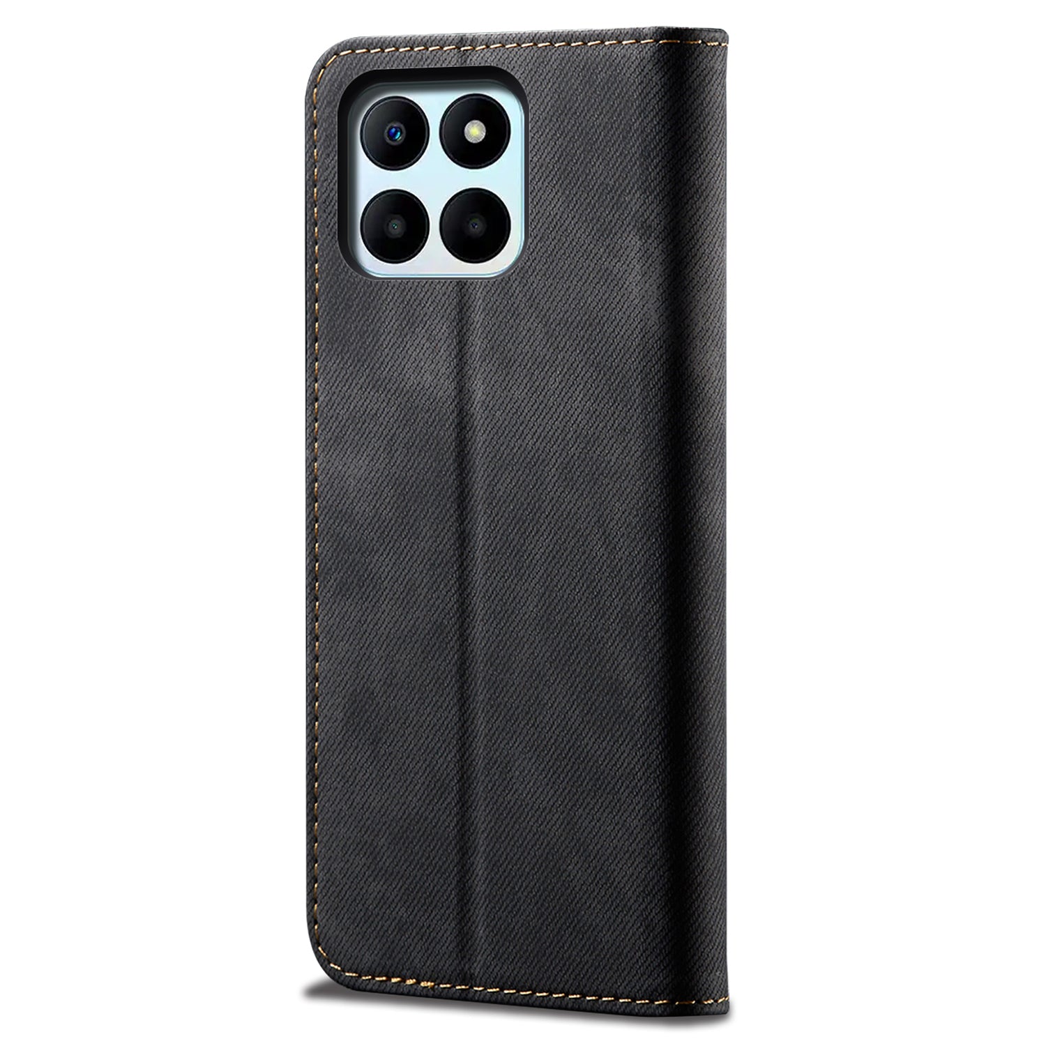 For Honor X8b 4G Case Collection Leather Folio Wallet Phone Cover Jeans Cloth Texture - Black