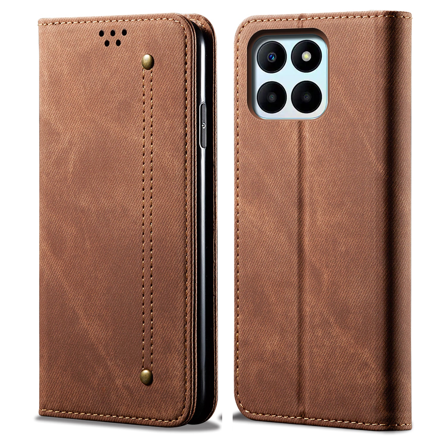 For Honor X8b 4G Case Collection Leather Folio Wallet Phone Cover Jeans Cloth Texture - Black