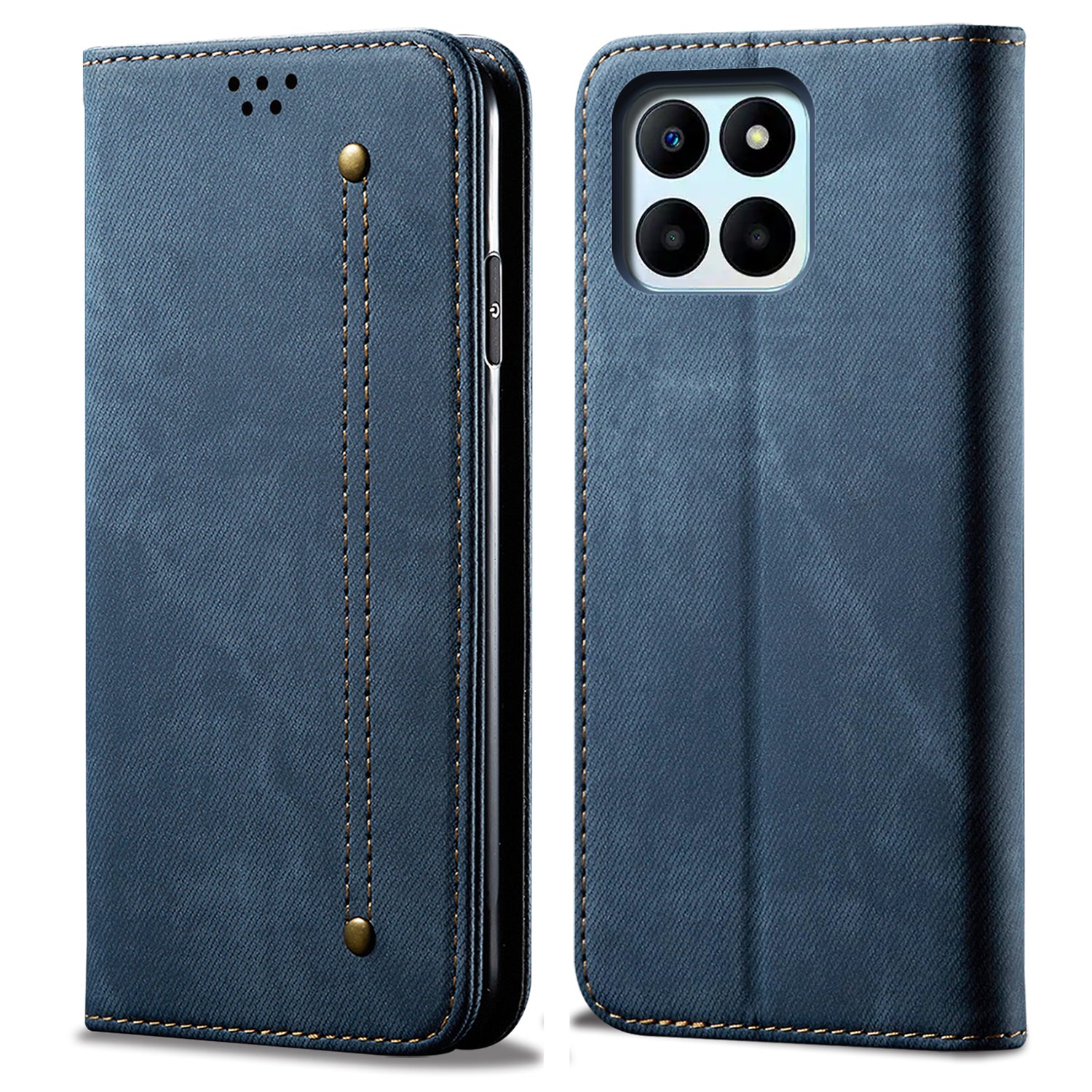 For Honor X8b 4G Case Collection Leather Folio Wallet Phone Cover Jeans Cloth Texture - Black