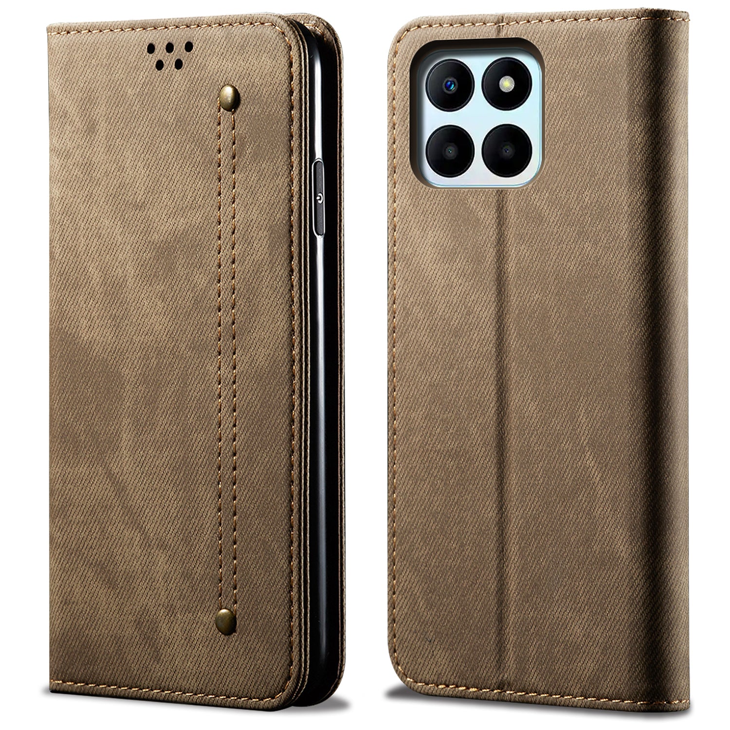 For Honor X8b 4G Case Collection Leather Folio Wallet Phone Cover Jeans Cloth Texture - Black