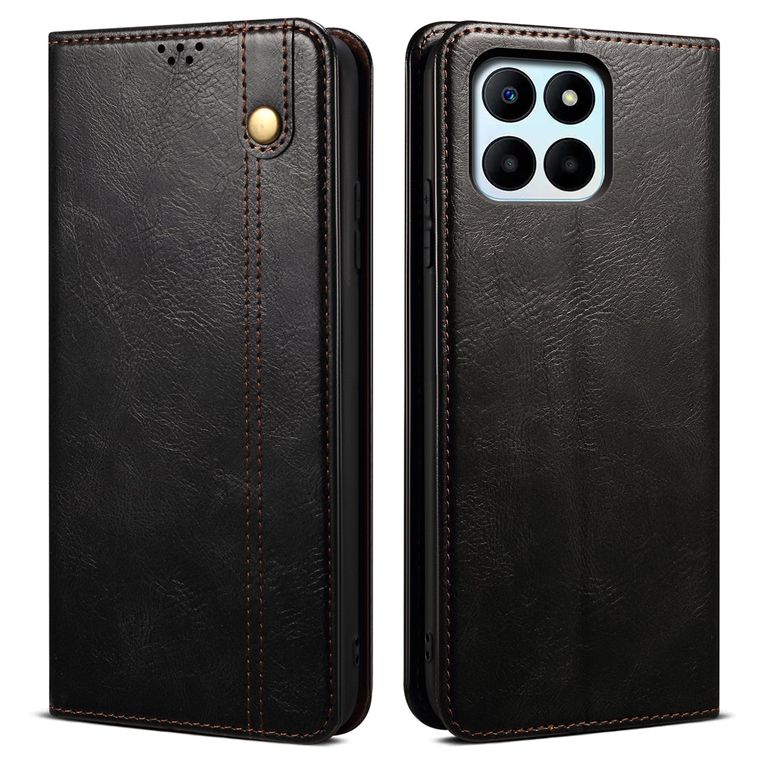 For Honor X8b 4G Waxy Crazy Horse Texture Case PU Leather Phone Cover Wallet - Black