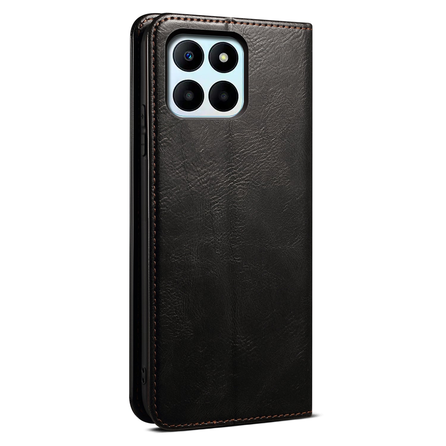 For Honor X8b 4G Waxy Crazy Horse Texture Case PU Leather Phone Cover Wallet - Black