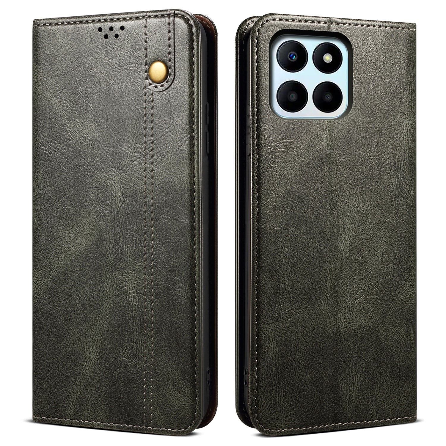 For Honor X8b 4G Waxy Crazy Horse Texture Case PU Leather Phone Cover Wallet - Black