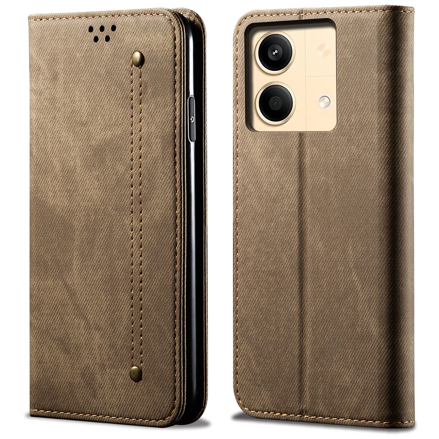 For Xiaomi Redmi Note 13R Pro 5G Phone Case PU Leather Flip Cover with Wallet Card Holder - Khaki