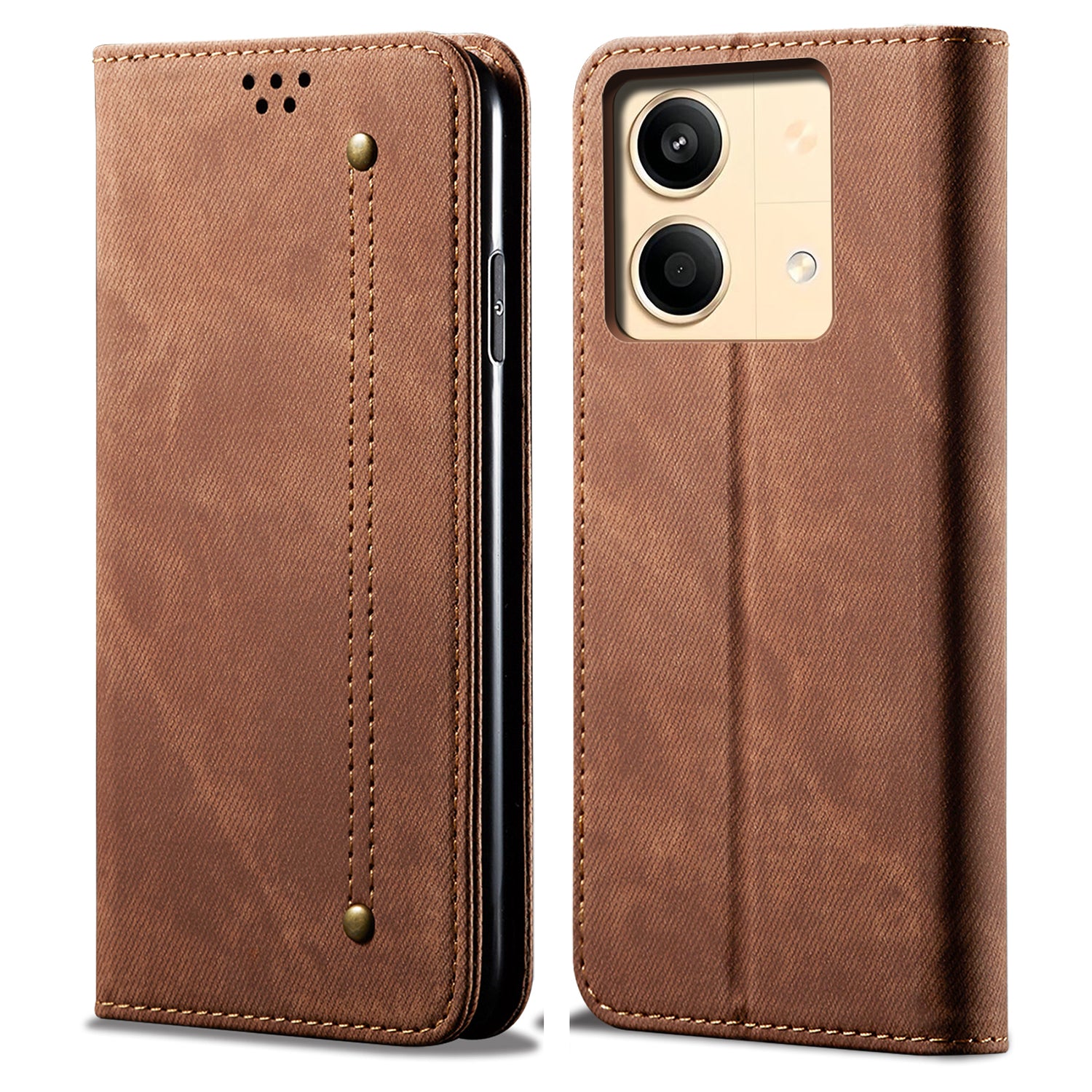 For Xiaomi Redmi Note 13R Pro 5G Phone Case PU Leather Flip Cover with Wallet Card Holder - Khaki