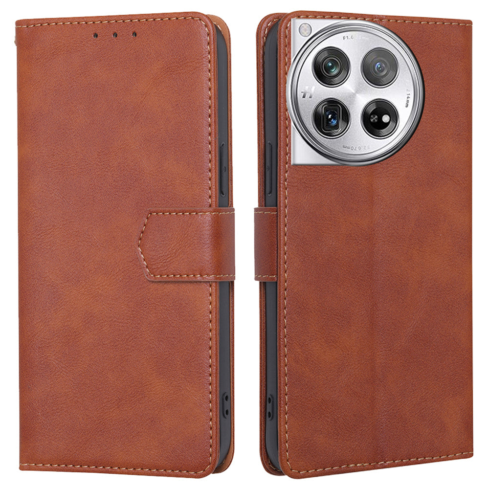 For OnePlus 12 5G Magnetic Phone Case Cowhide Texture 3 Card Slots Stand Cover - Black