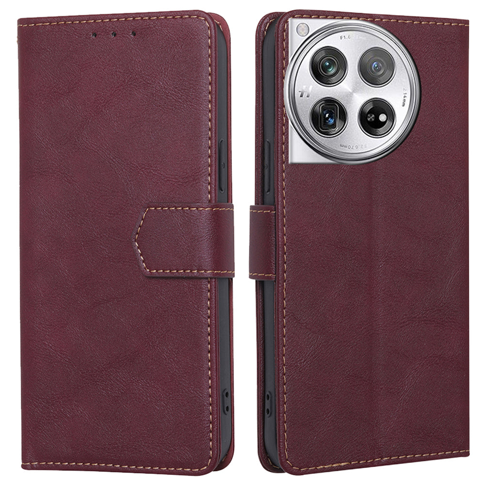 For OnePlus 12 5G Magnetic Phone Case Cowhide Texture 3 Card Slots Stand Cover - Black