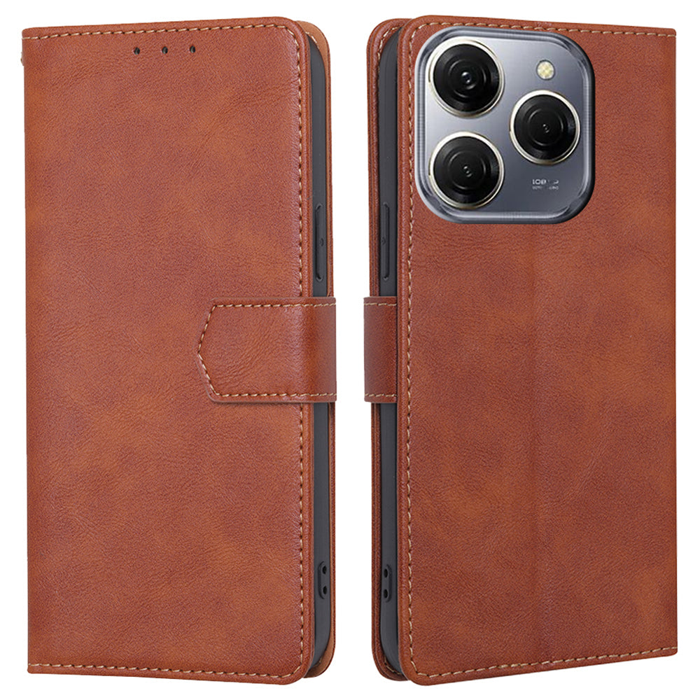 For Transsion Tecno Spark 20 Pro Cell Phone Case PU Leather Cowhide Texture RFID Blocking Wallet Cover - Brown