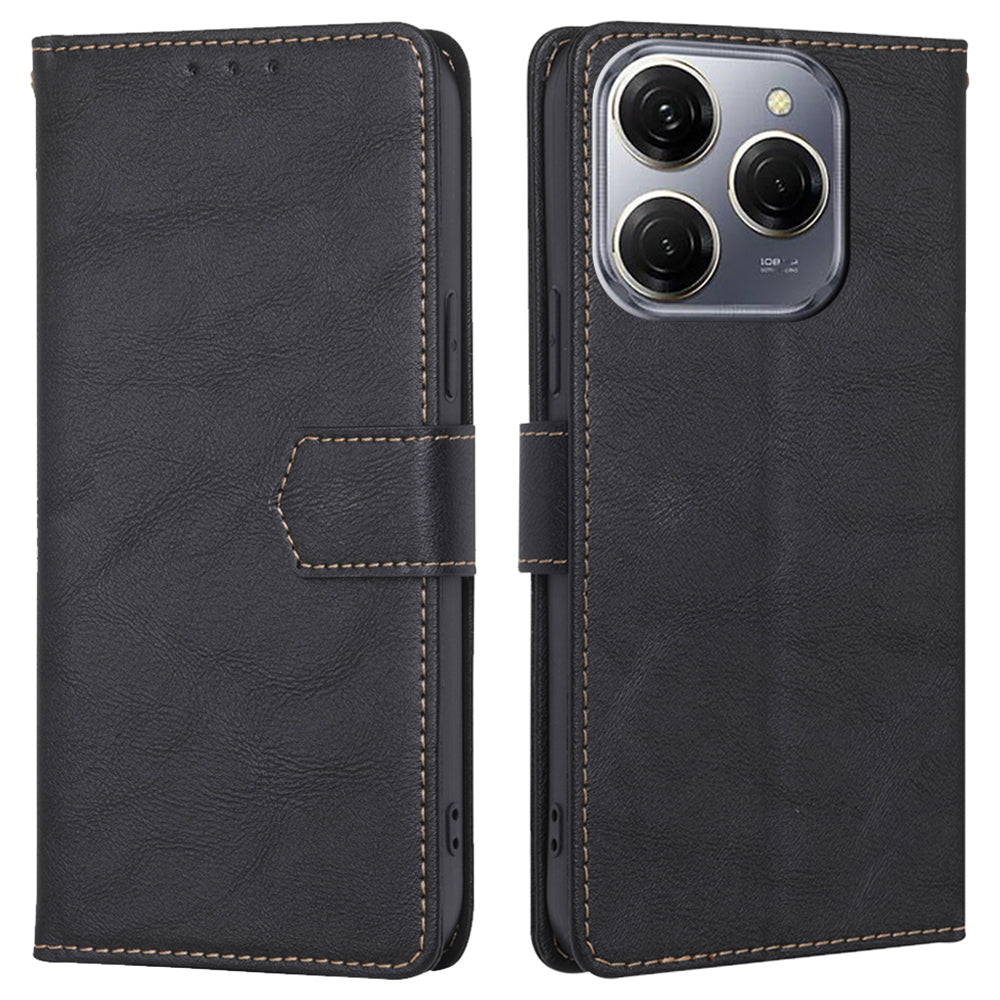For Transsion Tecno Spark 20 Pro Cell Phone Case PU Leather Cowhide Texture RFID Blocking Wallet Cover - Brown