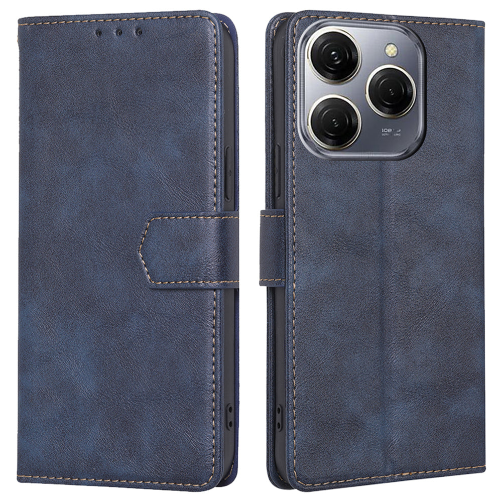 For Transsion Tecno Spark 20 Pro Cell Phone Case PU Leather Cowhide Texture RFID Blocking Wallet Cover - Brown