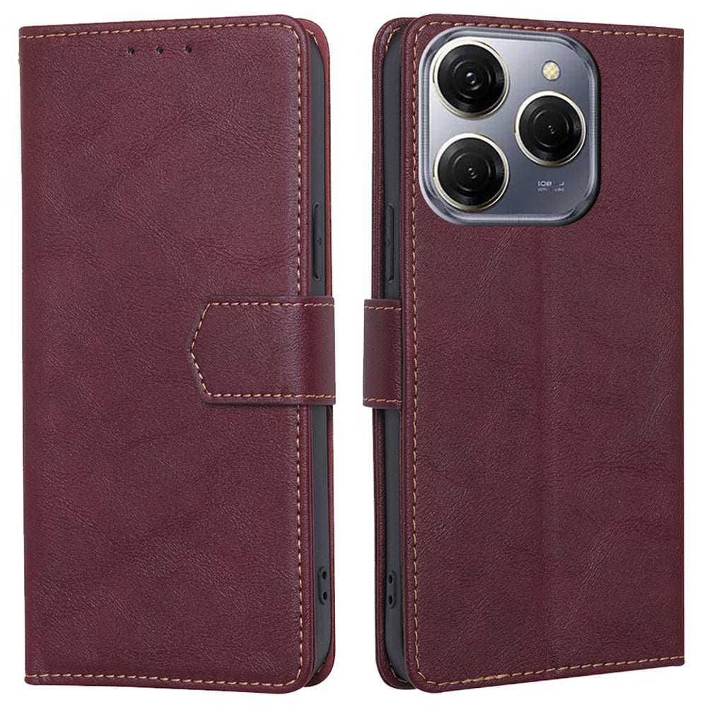 For Transsion Tecno Spark 20 Pro Cell Phone Case PU Leather Cowhide Texture RFID Blocking Wallet Cover - Brown