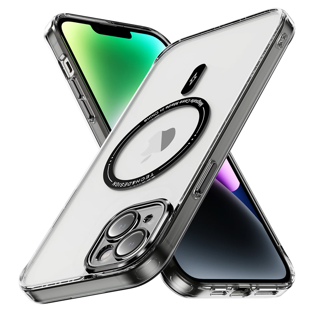 YSM For iPhone 14 Magnetic Case Phone Cover Anti-Scratch Clear Back - Transparent Black