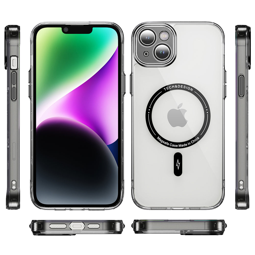YSM For iPhone 14 Magnetic Case Phone Cover Anti-Scratch Clear Back - Transparent Black