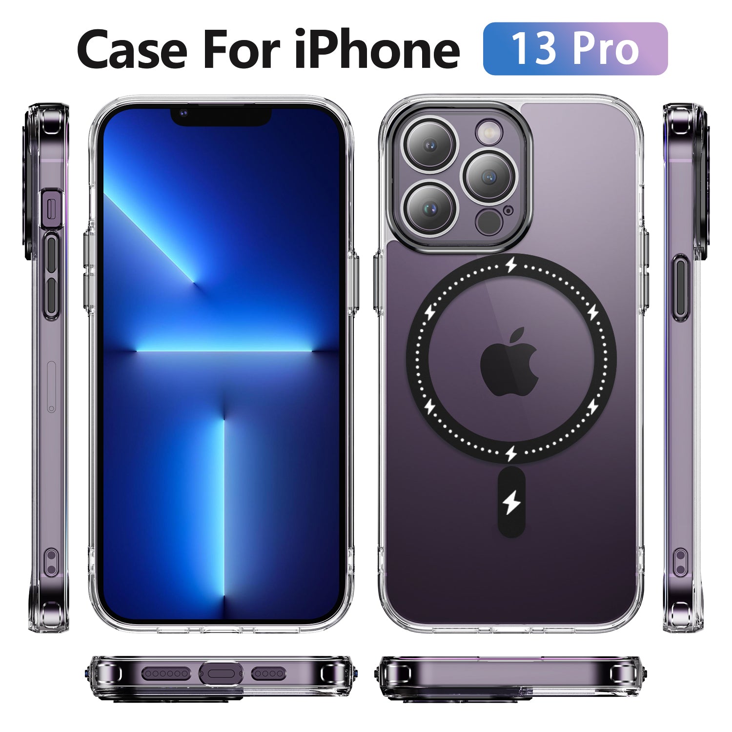 YSM For iPhone 13 Pro Phone Case Compatible with MagSafe Wireless Charging - Transparent Black