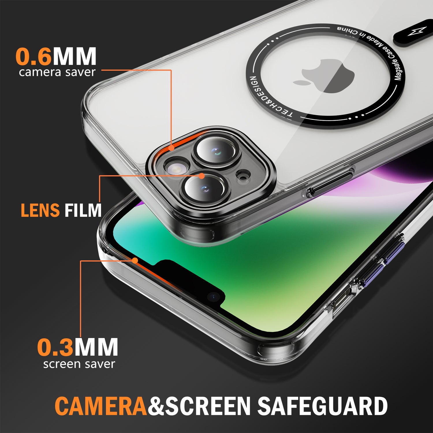 YSM For iPhone 13 YSM Phone Case Acrylic + TPU Clear Cover Compatible with MagSafe - Transparent Black